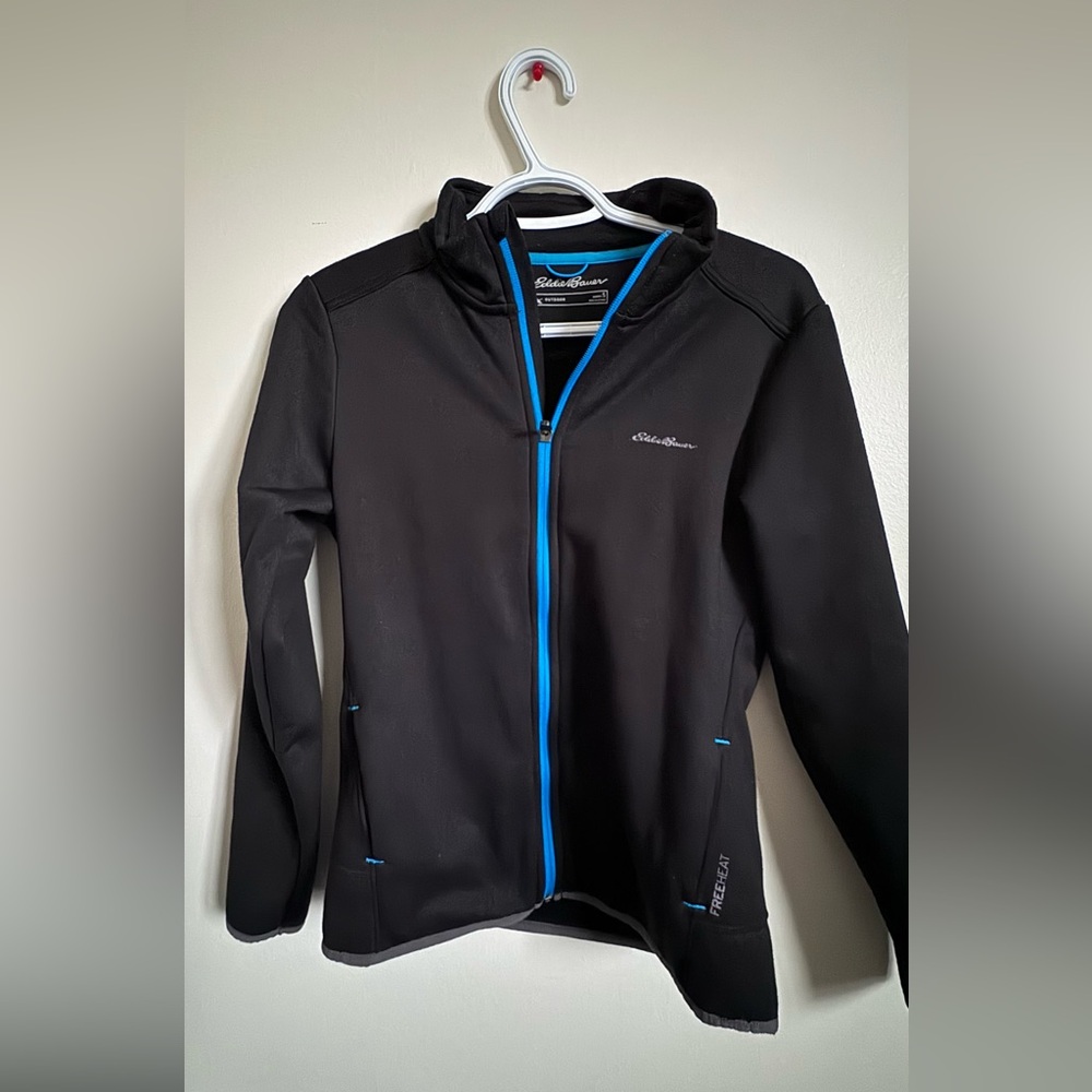 Eddie Bauer Black Jacket with Vibrant Blue Trim